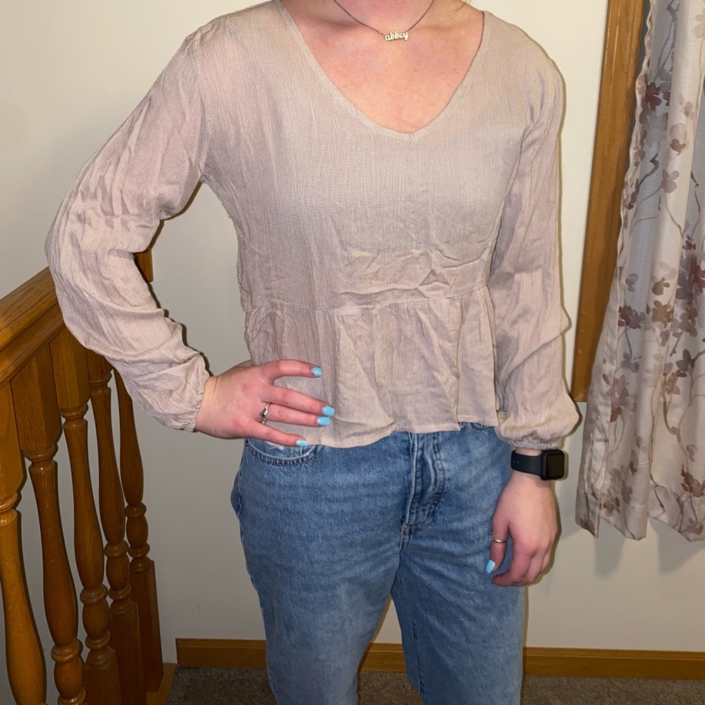 Women's Beige Long Sleeve Top